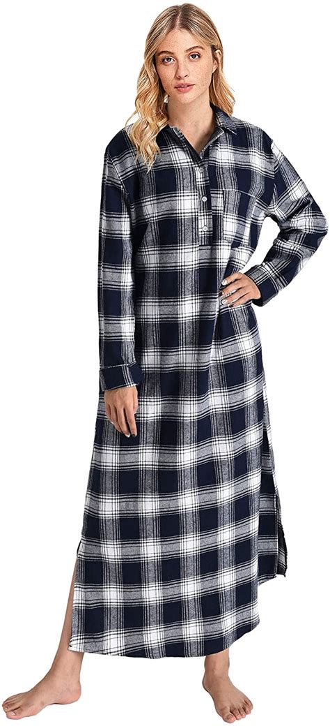 Latuza Womens Plaid Flannel Nightgowns Full Length Sleep Shirts