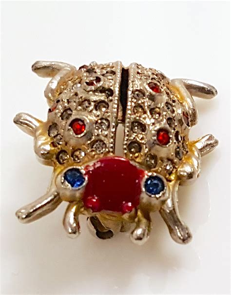 Coro Patpend Art Deco Lady Bug Enamel Faux Gem Vermeil Brooch