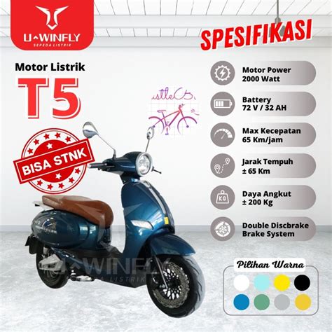 Jual Uwinfly New Motor Listrik Vespa T5 Baterai 72v20ah Warna Tulis