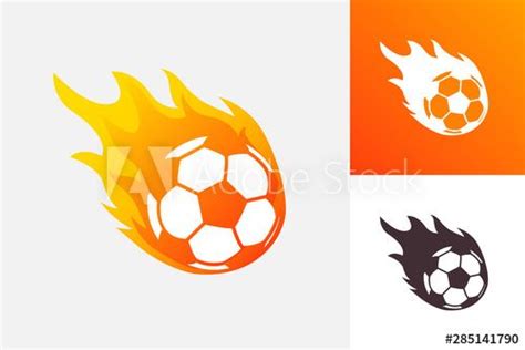 a soccer ball with fire and flames on the side, logo design for a sport ...