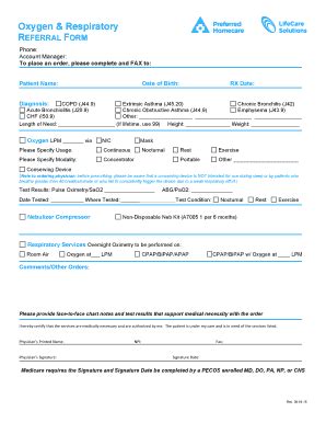 Fillable Online Oxygen Respiratory R Form Preferred Homecare Fax