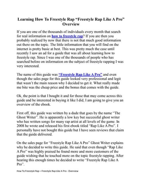 Learning How To Freestyle Rap “freestyle Rap Like A Pro” Overview Pdf