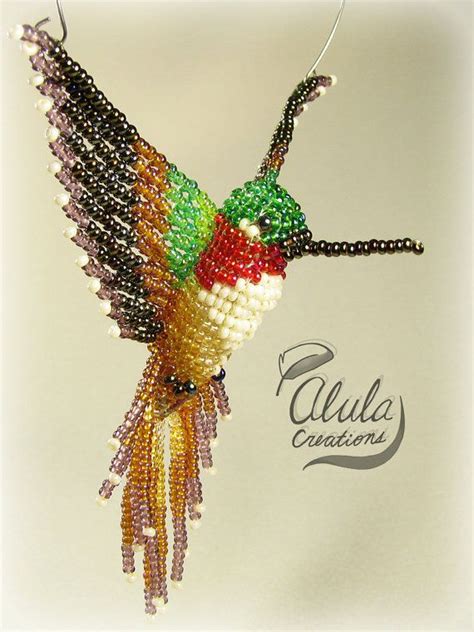 3d Beaded Bird 019 Rufous Hummingbird Large Suncatcher Window