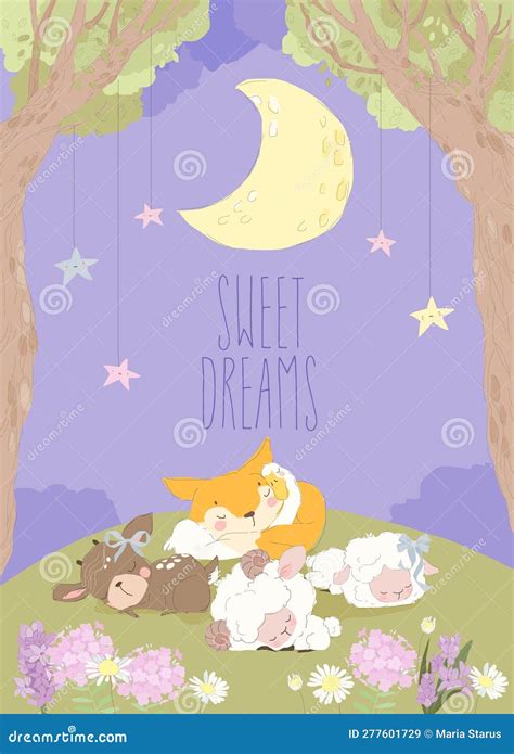 Cute Animals Sleeping on the Lawn in the Forest Stock Vector ...