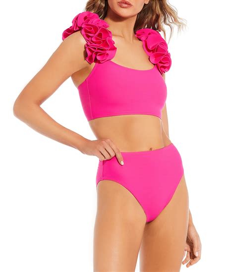 Antonio Melani Solid Rosette Strap Bralette Swim Top And Solid High Waisted Swim Bottom Dillards