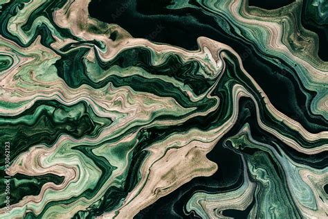 Acrylic Fluid Art Black Marble Background With Dark Green Waves