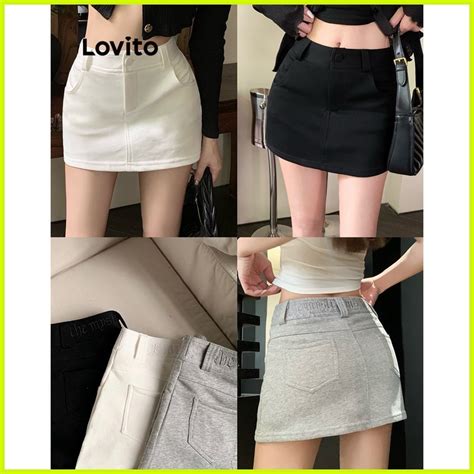 Lovito Women Structure Line Pocket Skirts Lne Black Shopee