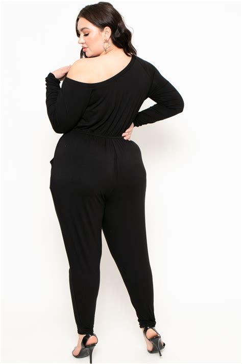 Plus Size Off The Shoulder Jumpsuit Black Curvy Sense