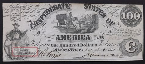 T Confederate Currency Paper Money Banknote Civil War Era