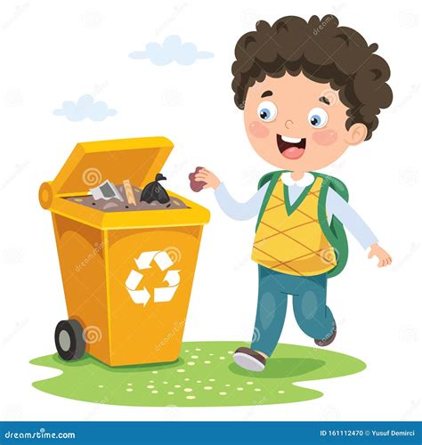 Kid Throwing Garbage In Trash Bin Stock Vector Illustration Of Kids