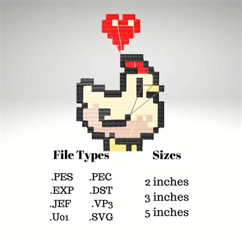 Chicken With Heart Stardew Valley Embroidery File Multiple Sizes & File Types .SVG, .PES, .JEF ...