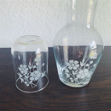 Vintage Bedside Water Carafe With Etched Glass Etsy