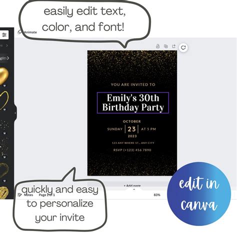 Digital Gold Birthday Invitation Template Custom Any Age Etsy