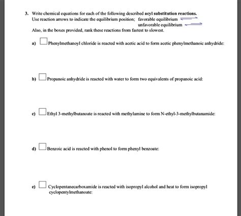 Solved Write Chemical Equations For Each Of The Following Described