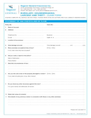 Fillable Online Sgi Burglary Claim Form Fax Email Print Pdffiller