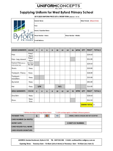 Fillable Online Supplying Uniform for West Byford Primary School Fax ...