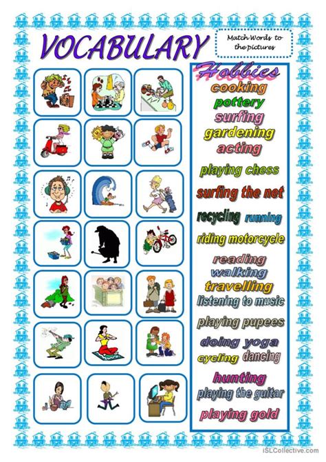 Vocabulary Hobbies English Esl Worksheets Pdf And Doc