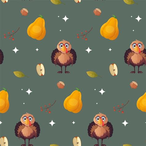 Premium Vector Seamless Thanksgiving Turkey Pumpkin And Apple Pattern