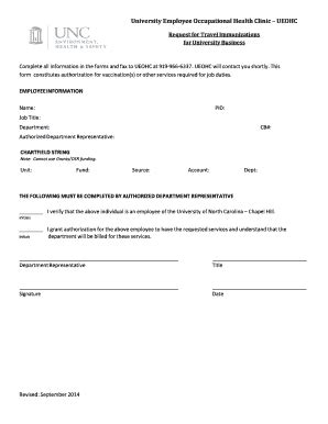 Fillable Online Ehs Unc Travel Immunizations Form Ehs Unc Fax Email