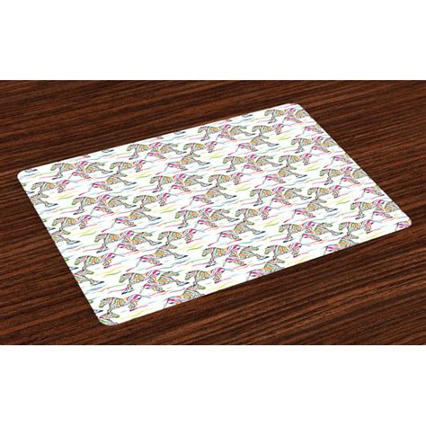 Zebra Placemats Set Of 4 Pattern Of Running Zebra Animals With Lively