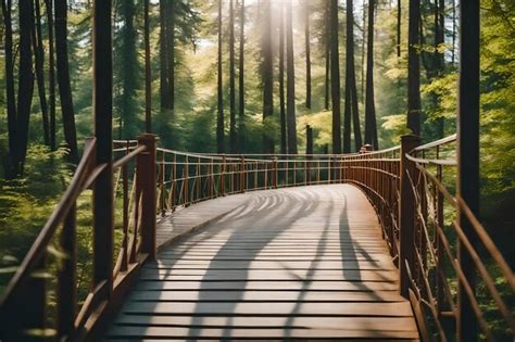 Premium AI Image | A wooden bridge in the forest