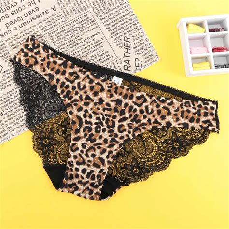 Sexy Leopard Mesh Transparent Lace Panties Low Waist Underwear Lace