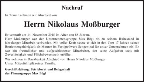 Traueranzeigen Von Nikolaus Mo Burger Mittelbayerische Trauer