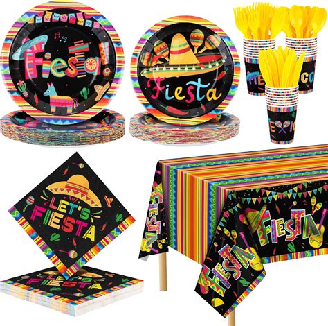 Mexican Fiesta Party Supplies 120pcs Fiesta Paper Plates And Napkins Cups Set