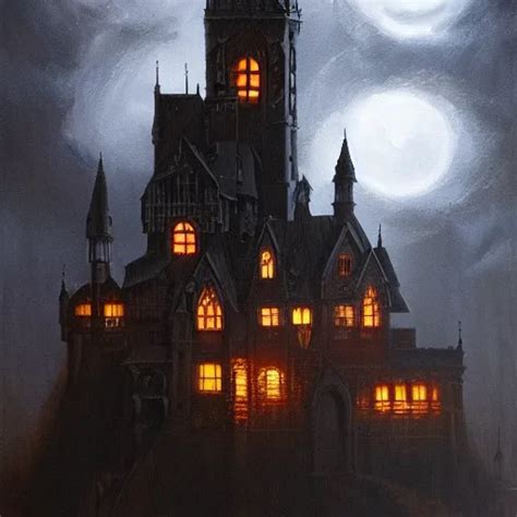 Krea Dark And Stormy Eerie Ornate Gothic Castle With Lightning