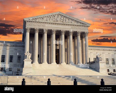 The United States Supreme Court Building With Sunrise Sky Stock Photo