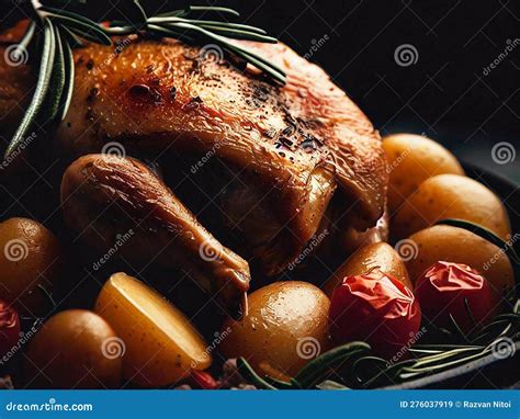 Roast Chicken with Rosemary and Potatoes Food Photography Stock Illustration - Illustration of ...