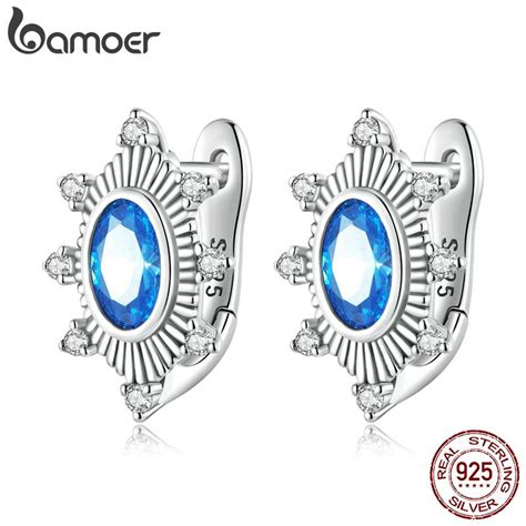 Satın alın BAMOER 925 Sterling Silver Blue Zirconium Ear Clips for