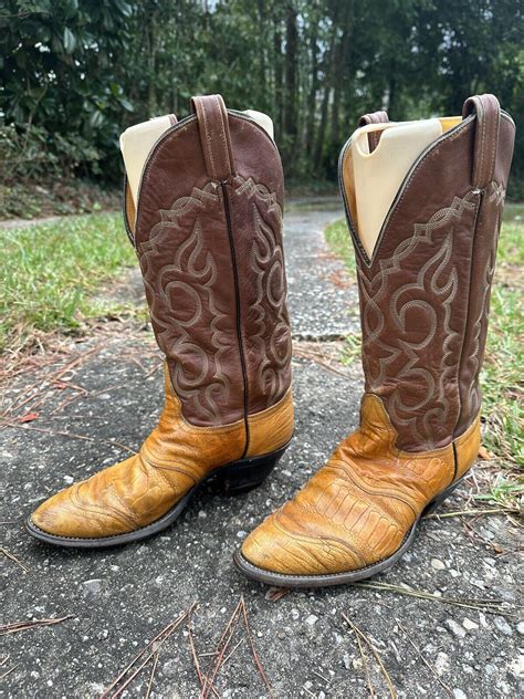 Vintage Tony Lama Ostrich Leg Leather Cowboy Boots Si Gem