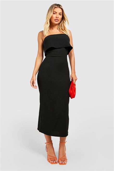 Womens Textured Double Layered Bandeau Midaxi Dress Boohoo Uk