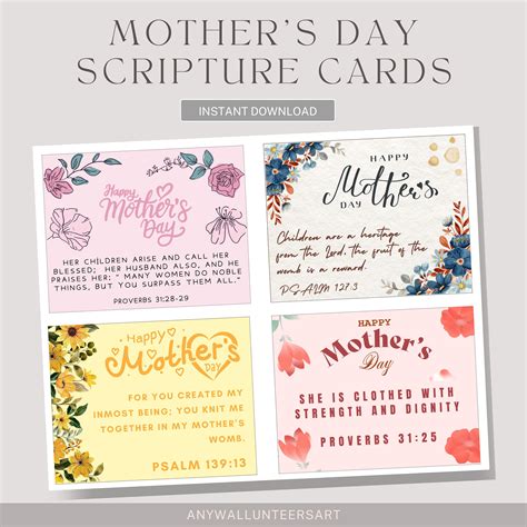 Mothers Day Scripture Cards Set Of 4 Printable Mothers Day Craft