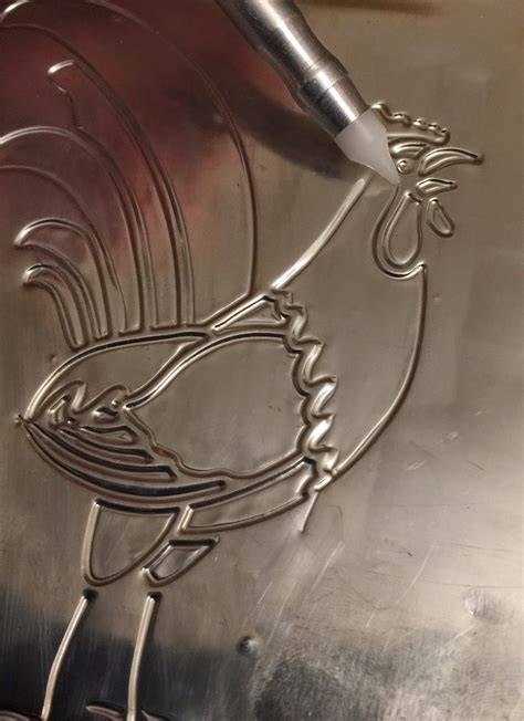 Mercart The Metal Embosser Tangles On Pewter And A Rooster Stencil