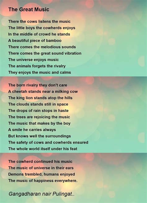 The Great Music The Great Music Poem By Gangadharan Nair Pulingat