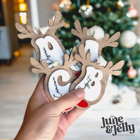 Boho Retro Reindeer Christmas Ornament Stocking Hanger Laser