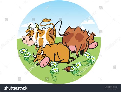 Illustration Shows Herd Cows They Graze Stock Vector 113670790 ...