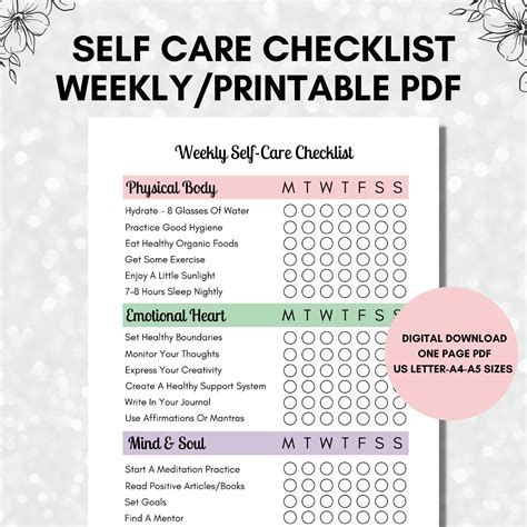 Self Care Checklist Printable Pdf Weekly Self Care Routine Weekly Habit