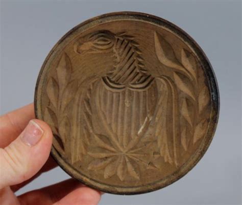 Rare Antique 19thc Folk Art Carved American Eagle Shield Wood Butter