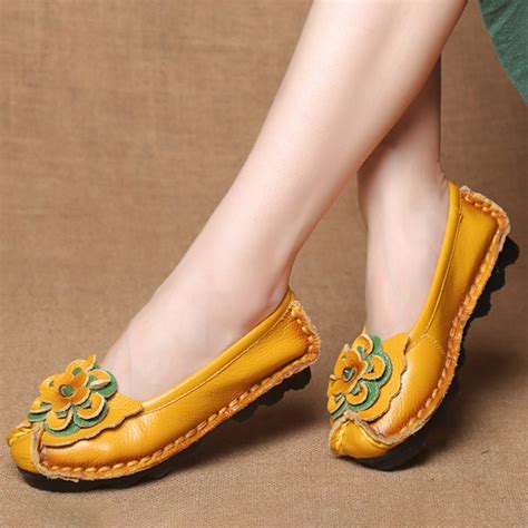 Women Shoes Casual Comfortable Floral Leather Flats – Alexnld.com