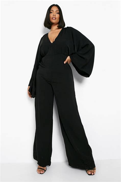 Plus Plunge Batwing Wide Leg Jumpsuit Boohoo Uk