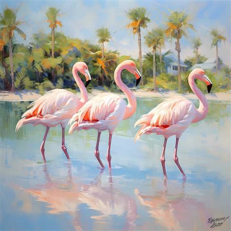 Flamingos Oil Painting Painting By Yasemen Asad Saatchi Art