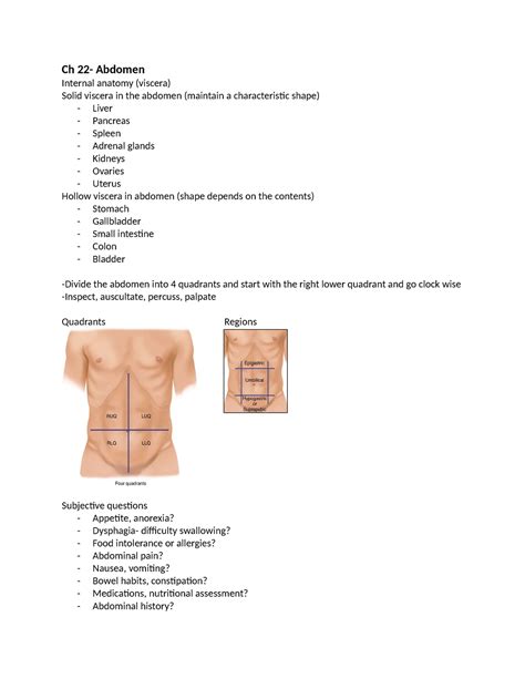 NUR 202 Exam 2 Summary Health Assessment Ch 22 Abdomen Internal