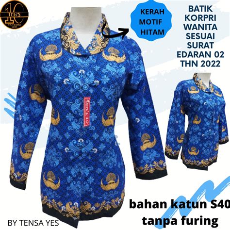 Jual Seragam Batik Korpri Wanita Motif Terbaru Tahun 2022 Bahan Katun