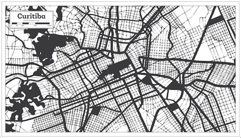 Mapa Miasta Kurytyba Brazylia W Kolorze Czarno białym W Zarysie Mapy W