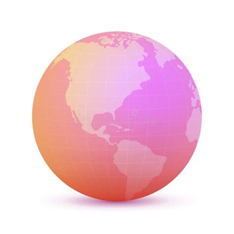 Earth Globe With Pink World Map Focused On Americas Flat Vector