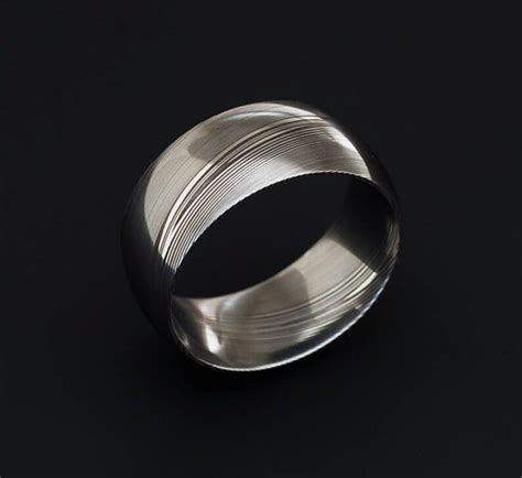 Genuine Stainless Damascus Steel Mens Ring Width 10 Mm Pd39 Etsy