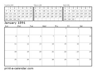 Download 1891 Printable Calendars